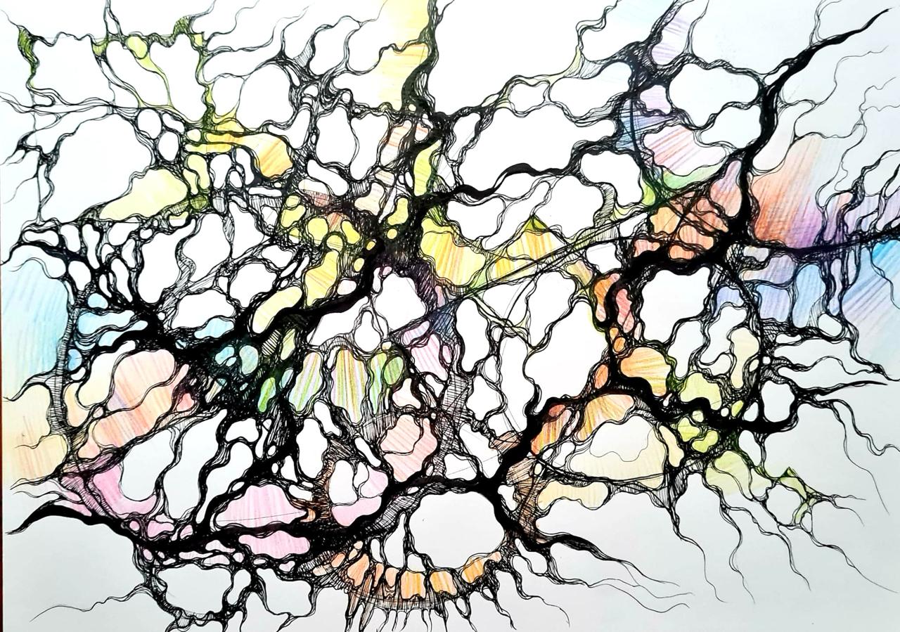 Kolorowa kompozycja neurograficzna z figurami